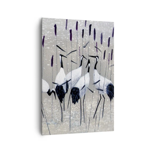 Quadro su tela - Stampe su Tela - Aironi nell'erba su uno sfondo tranquillo - 70x100cm - Tra i suoi - Decorazione murale moderna per soggiorno e camera da letto ARTTOR