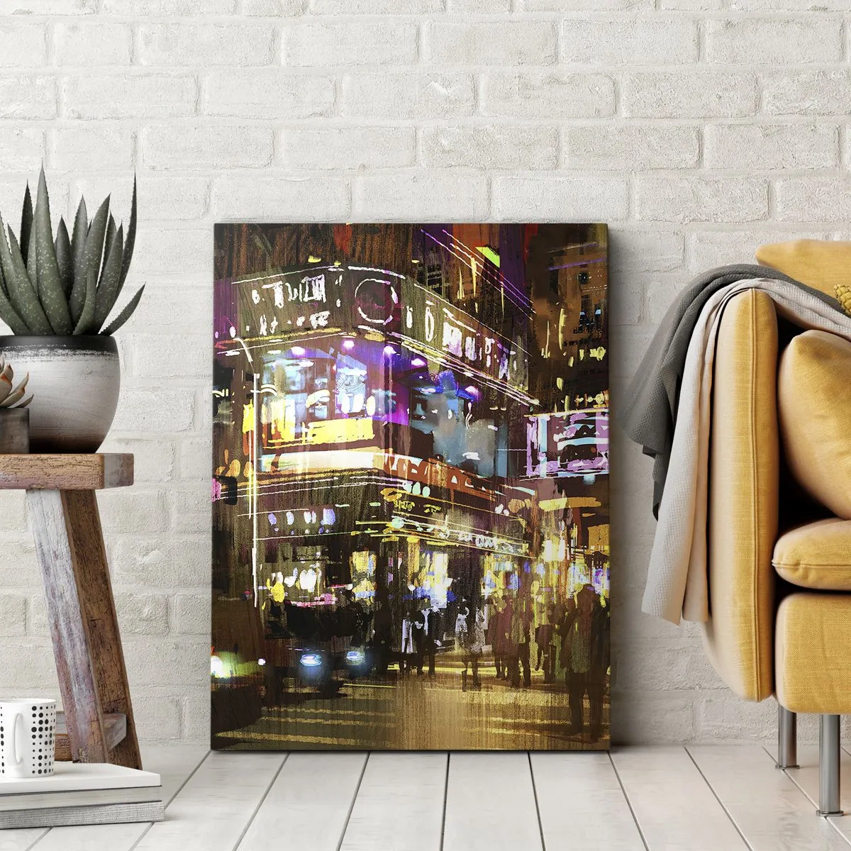 Quadro su tela - Stampe su Tela - Una città vibrante di notte alla luce del neon - 70x100cm - Nel mare di luce - Decorazione murale moderna per soggiorno e camera da letto ARTTOR