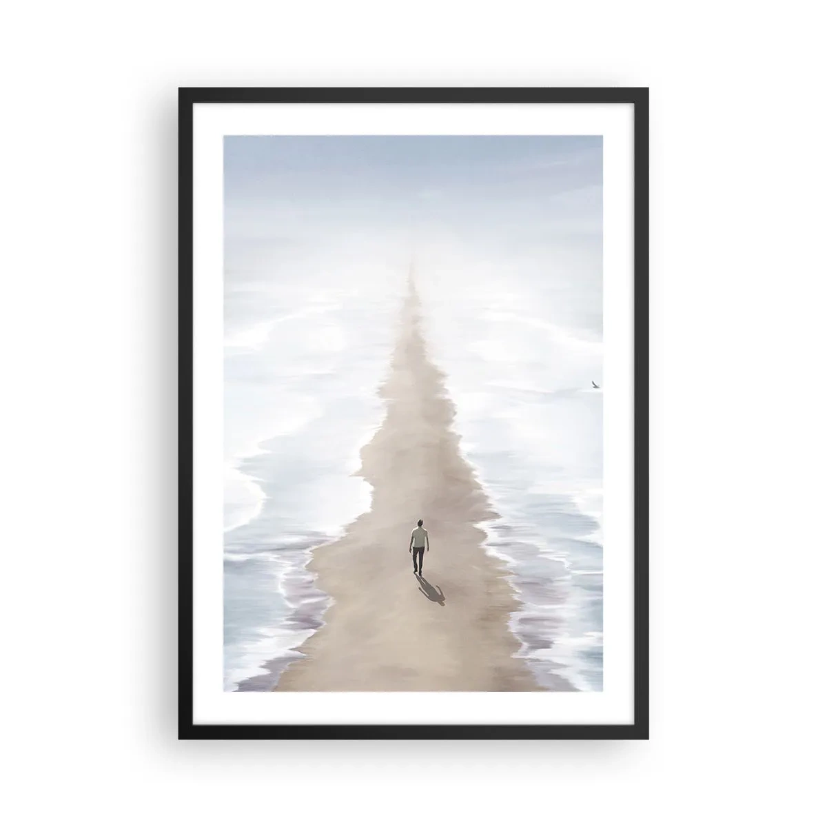 Poster in cornice nera - Una figura cammina da sola lungo un sentiero tra acque calme. - 50x70cm - Un futuro luminoso - Decorazione murale moderna per soggiorno e camera da letto ARTTOR
