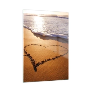 Quadro su vetro - Un cuore disegnato sulla sabbia illuminato dai raggi del sole - 50x70cm - Dichiarazione delle vacanze - Decorazione murale moderna per soggiorno e camera da letto ARTTOR
