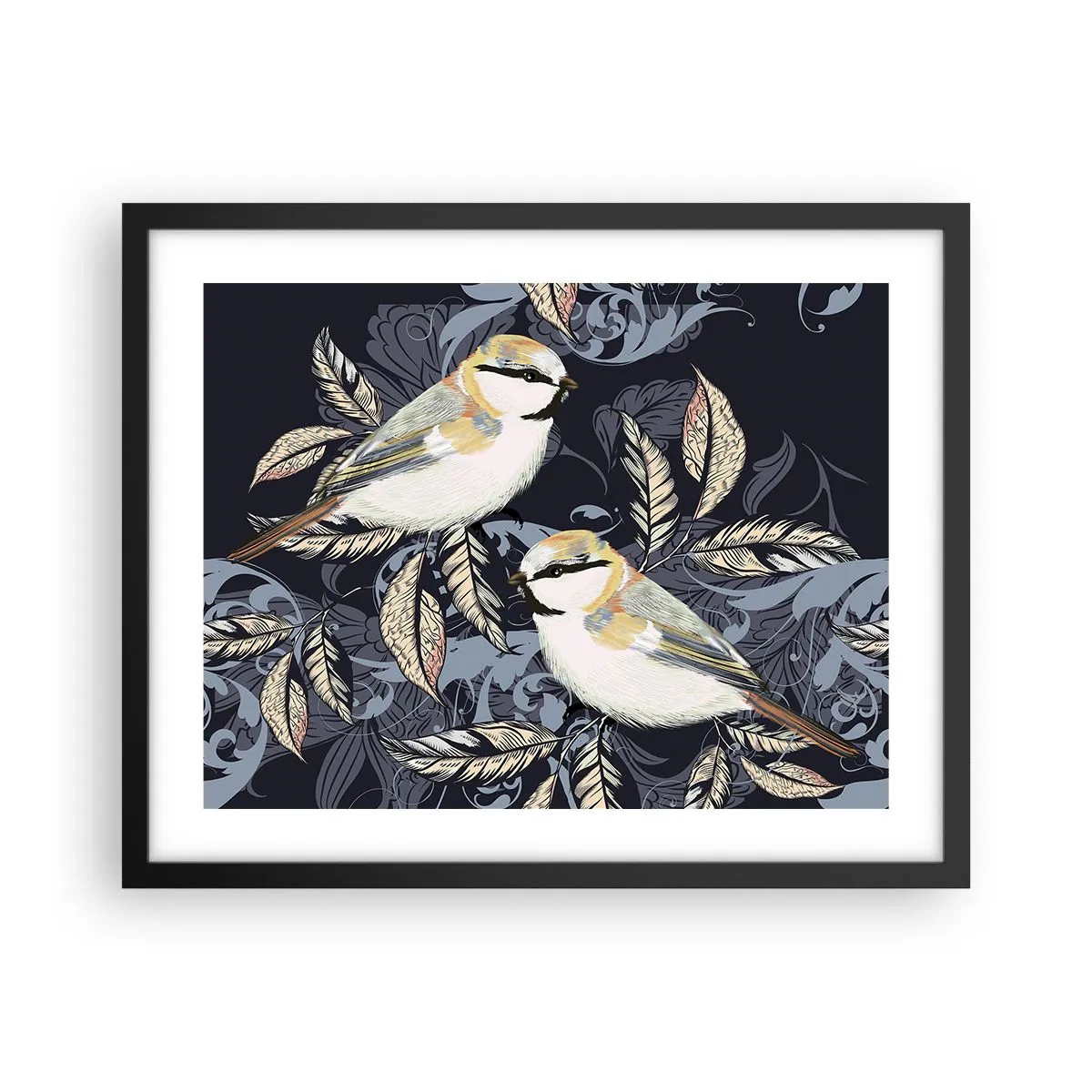 Poster in cornice nera - Cinguettio oro e blu - 50x40 cm