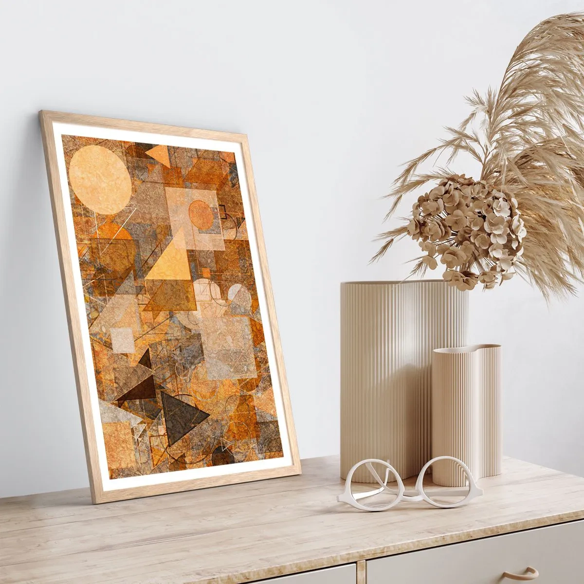 Poster in cornice rovere chiaro - Studio cubista in marrone - 70x100 cm