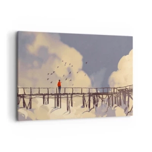 Quadro su tela - Stampe su Tela - Una figura su un ponte tra le nuvole con uccelli nel cielo - 100x70cm - Nostalgia del cielo - Decorazione murale moderna per soggiorno e camera da letto ARTTOR