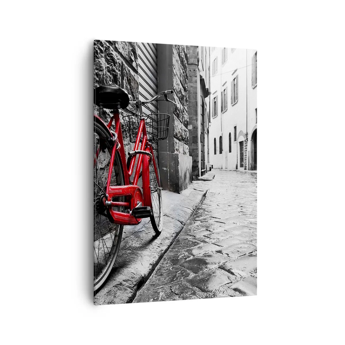 Quadro su tela - Stampe su Tela - Bicicletta rossa in una strada bianca e nera - 70x100cm - La vera bellezza non invecchia - Decorazione murale moderna per soggiorno e camera da letto ARTTOR