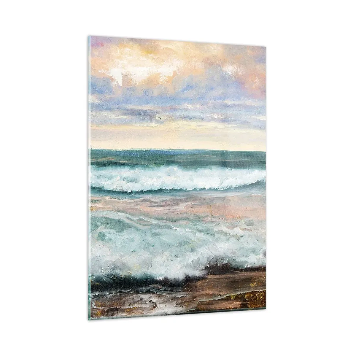 Quadro su vetro - Un dipinto raffigurante le onde che si infrangono sulla riva - 50x70cm - Dove l'anima si calma - Decorazione murale moderna per soggiorno e camera da letto ARTTOR