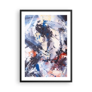 Poster in cornice nera - Composizione astratta nei toni del blu e dell'arancione - 50x70cm - La danza folle dell'astrazione - Decorazione murale moderna per soggiorno e camera da letto ARTTOR