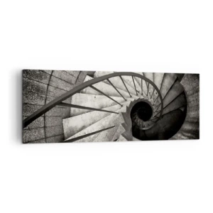 Quadro su tela - Stampe su Tela - Scala a chiocciola bianca e nera in stile moderno - 140x50cm - Salire e scendere - Decorazione murale moderna per soggiorno e camera da letto ARTTOR