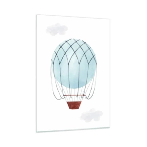 Quadro su vetro - Mongolfiera blu tra le nuvole - 50x70cm - In mezzo alle nuvole - Decorazione murale moderna per soggiorno e camera da letto ARTTOR