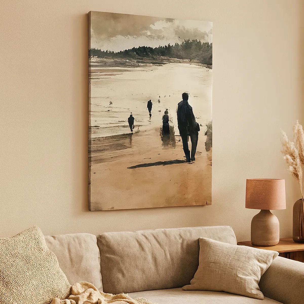 Quadro su tela - Stampe su Tela - Passeggiatori sulla spiaggia in un paesaggio tranquillo - 50x70cm - Convocati - Decorazione murale moderna per soggiorno e camera da letto ARTTOR