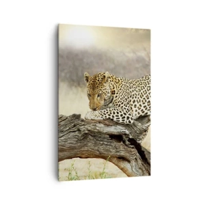 Quadro su tela - Stampe su Tela - Un leopardo che riposa sul tronco di un albero nella savana - 80x120cm - Vado per la mia strada - Decorazione murale moderna per soggiorno e camera da letto ARTTOR