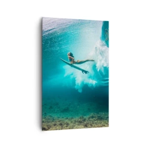 Quadro su tela - Stampe su Tela - Surfista sotto un'onda nell'acqua blu dell'oceano - 80x120cm - Mondo subacqueo - Decorazione murale moderna per soggiorno e camera da letto ARTTOR