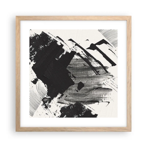 Poster in cornice rovere chiaro - Astrazione: espressione di nero - 40x40 cm