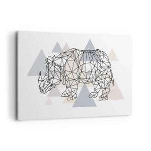 Quadro su tela - Stampe su Tela - Rinoceronte geometrico su uno sfondo di delicati triangoli - 120x80cm - La struttura della forza - Decorazione murale moderna per soggiorno e camera da letto ARTTOR