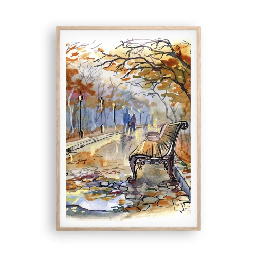 Poster in cornice rovere chiaro - Passeggiando insieme l'autunno - 70x100 cm
