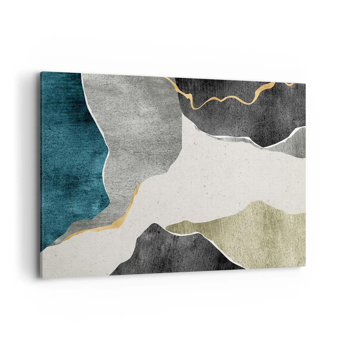 Quadro su tela - Stampe su Tela - Forme geometriche nei toni del grigio, verde e oro - 120x80cm - Composizione mosaico con filo d'oro - Decorazione murale moderna per soggiorno e camera da letto ARTTOR