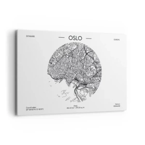 Quadro su tela - Stampe su Tela - Una mappa di Oslo in stile minimalista in bianco e nero. - 120x80cm - Anatomia di Oslo - Decorazione murale moderna per soggiorno e camera da letto ARTTOR