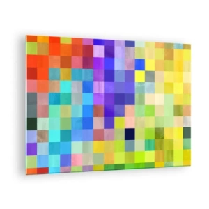Quadro su vetro - Blocchi geometrici colorati in tonalità luminose e vivaci - 70x50cm - Ognuno diverso, tutti uguali - Decorazione murale moderna per soggiorno e camera da letto ARTTOR