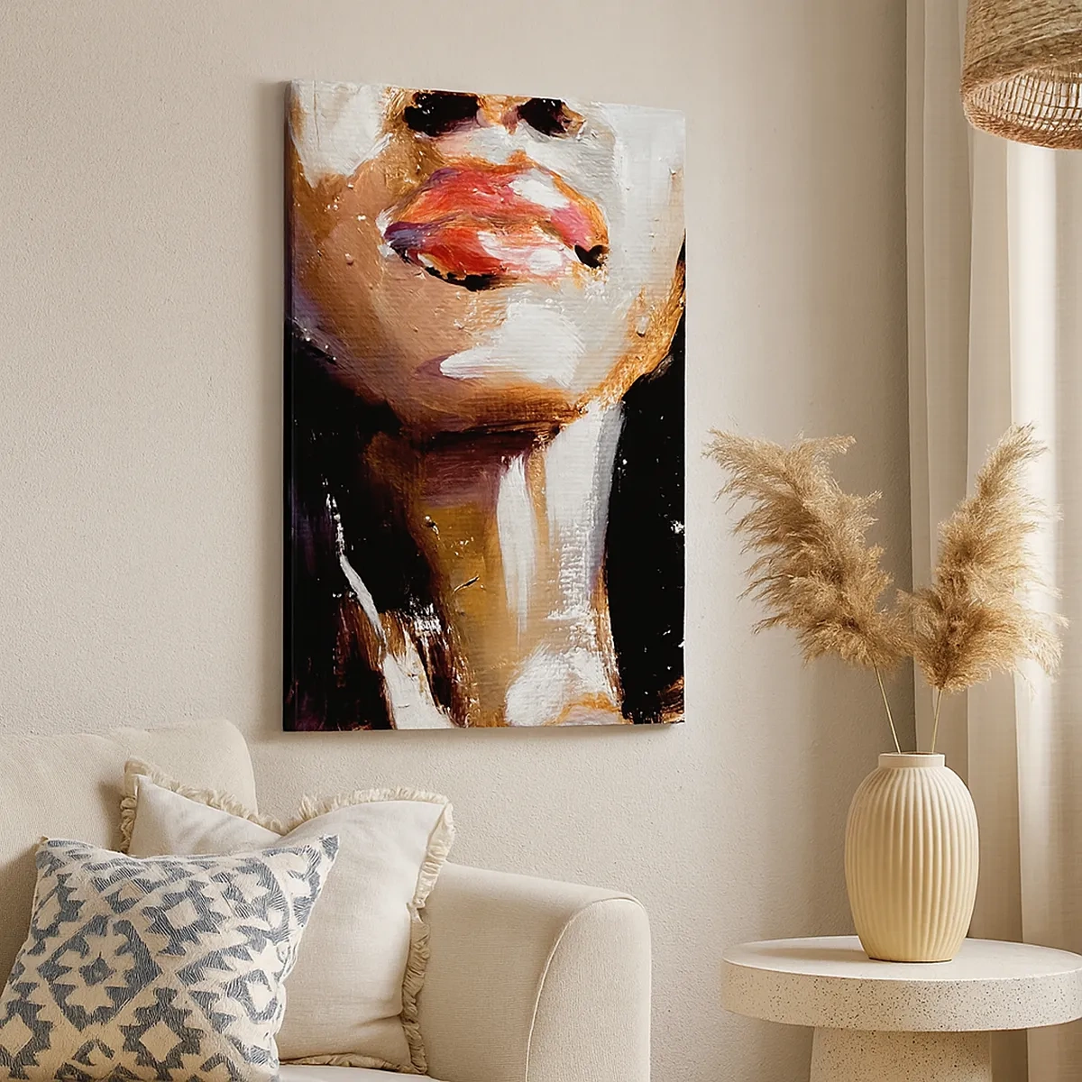 Quadro su tela - Stampe su Tela - Ritratto di una donna in stile pittorico espressivo su uno sfondo scuro - 50x70cm - Orgoglio senza pregiudizio - Decorazione murale moderna per soggiorno e camera da letto ARTTOR