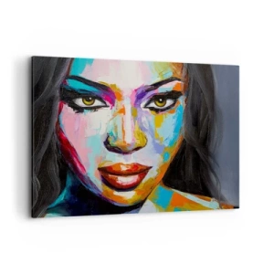 Quadro su tela - Stampe su Tela - Un ritratto colorato di una donna dallo sguardo intenso - 120x80cm - Non si può staccare lo sguardo - Decorazione murale moderna per soggiorno e camera da letto ARTTOR