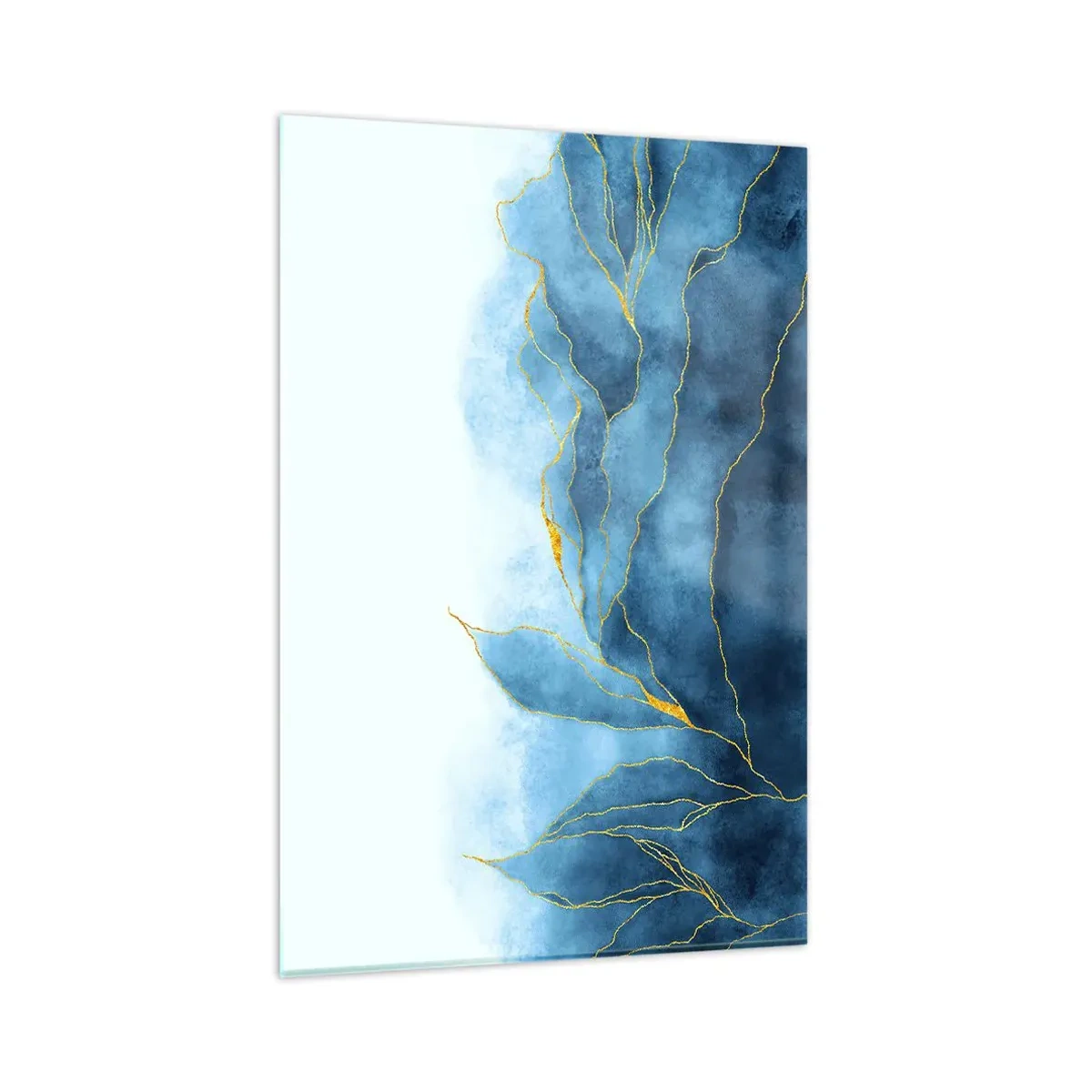 Quadro su vetro - Onde astratte nelle tonalità del blu con accenti dorati - 80x120cm - Blu nell'oro - Decorazione murale moderna per soggiorno e camera da letto ARTTOR