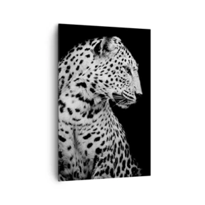 Quadro su tela - Stampe su Tela - Immagine in bianco e nero di un leopardo su sfondo nero - 80x120cm - Profilo destro perfetto! - Decorazione murale moderna per soggiorno e camera da letto ARTTOR