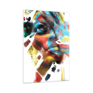 Quadro su vetro - Ritratto con accenti astratti e colorati sul viso - 50x70cm - Personalità colorata - Decorazione murale moderna per soggiorno e camera da letto ARTTOR