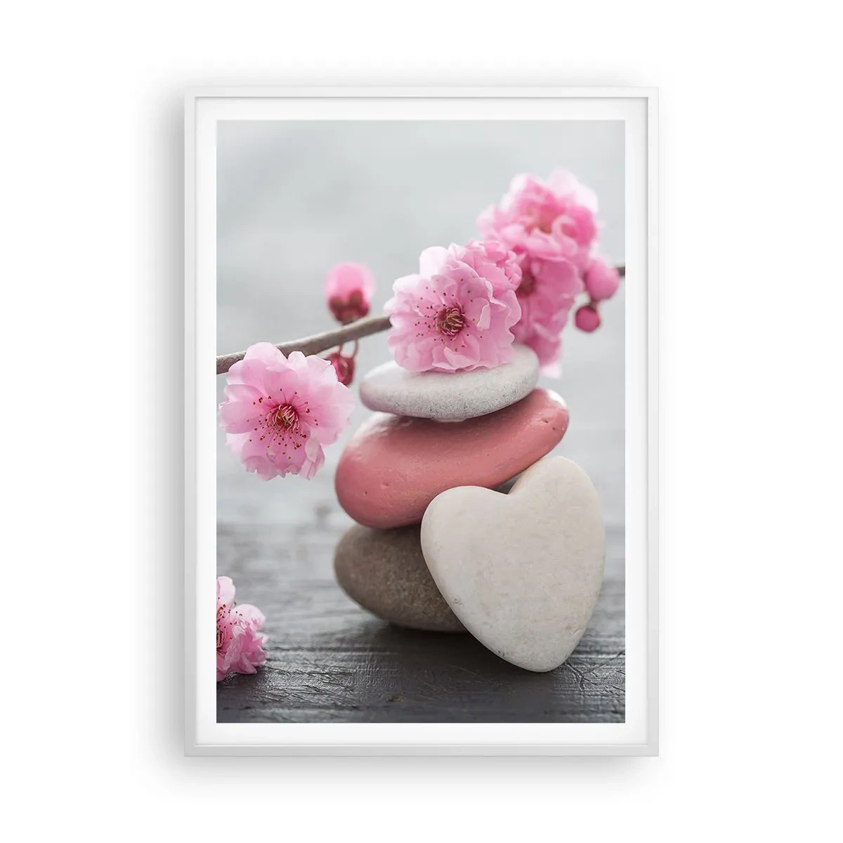 Poster in cornice bianca - Serenità con fiori di ciliegio - 70x100 cm