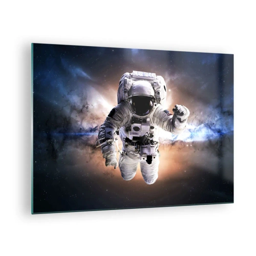 Quadro su vetro - Astronauta nello spazio con una galassia sullo sfondo - 70x50cm - Saluti dal cosmo - Decorazione murale moderna per soggiorno e camera da letto ARTTOR