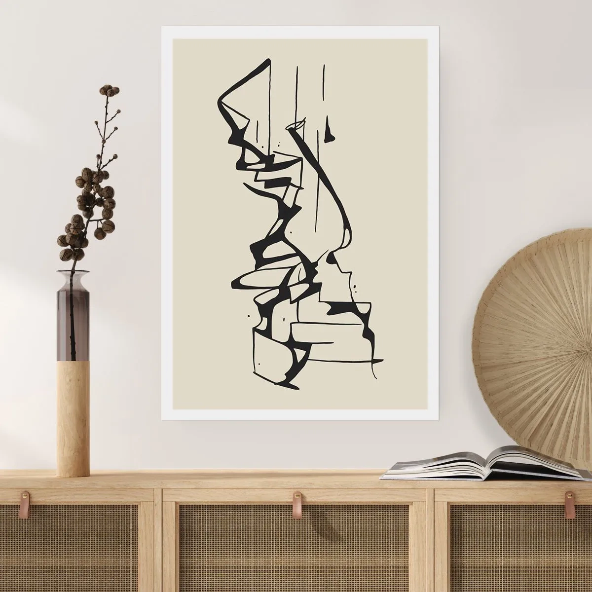 Poster - Composizione astratta in bianco e nero di linee e forme - 50x70cm - Forse è un paesaggio - Decorazione murale moderna per soggiorno e camera da letto ARTTOR