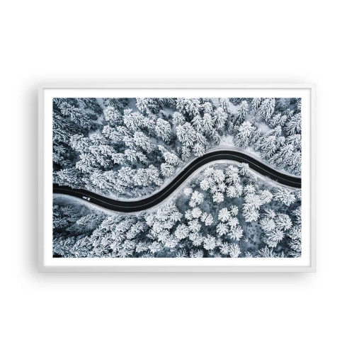 Poster in cornice bianca - Attraverso il bosco invernale - 91x61 cm