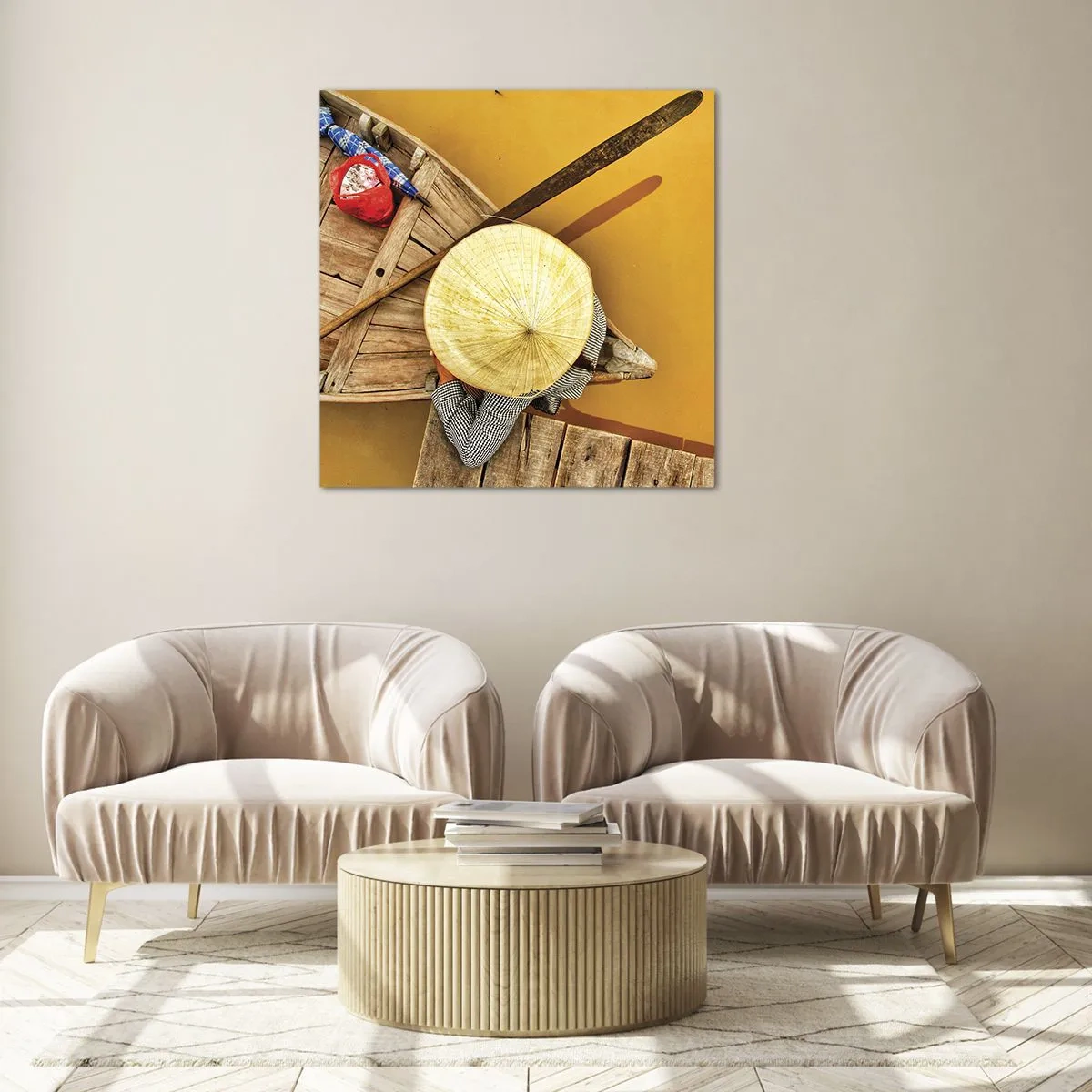 Quadro su vetro - Vita sul Fiume Giallo - 50x50 cm