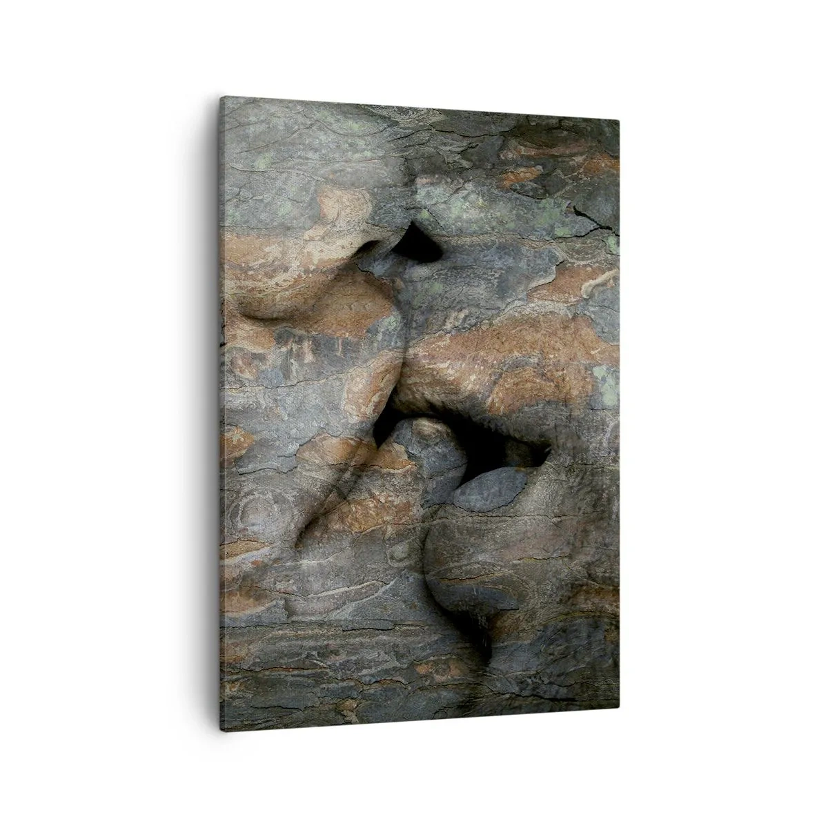 Quadro su tela - Stampe su Tela - Un motivo artistico di un volto scolpito nella roccia con un effetto di texture naturale. - 50x70cm - Insieme per sempre - Decorazione murale moderna per soggiorno e camera da letto ARTTOR