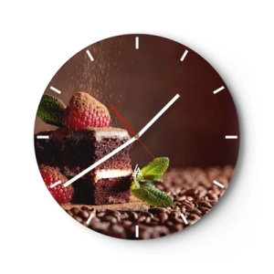 Orologio da parete - Orologio in Vetro - Dessert al cioccolato con lamponi e menta su chicchi di caffè - 30x30cm - La vita è dolce - Decorazione murale moderna per soggiorno, cucina e camera da letto ARTTOR