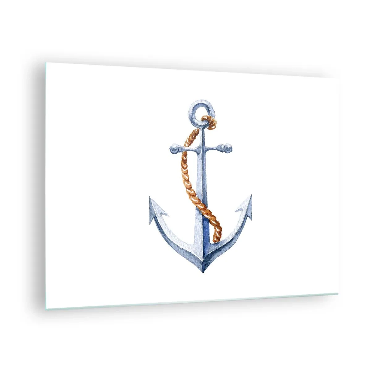 Quadro su vetro - Ancora con corda in stile nautico - 70x50cm - Benvenuta avventura! - Decorazione murale moderna per soggiorno e camera da letto ARTTOR