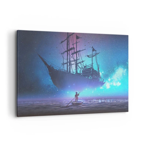 Quadro su tela - Stampe su Tela - Una nave fantastica contro il cielo stellato - 100x70cm - Incontro con il mito del mare - Decorazione murale moderna per soggiorno e camera da letto ARTTOR