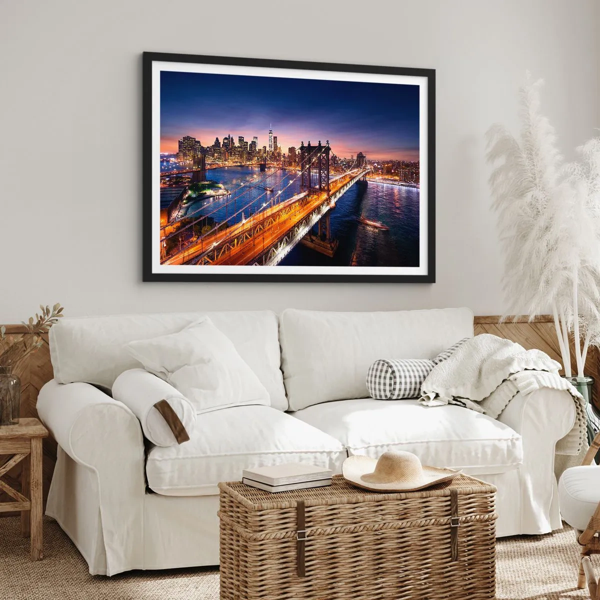 Poster in cornice nera - Il ponte luminoso fino al cuore della città - 50x40 cm