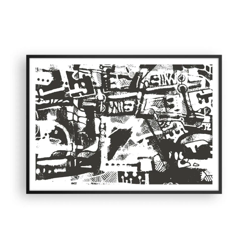 Poster in cornice nera - Motivo retrò monocromatico astratto - 100x70cm - Ordine o caos? - Decorazione murale moderna per soggiorno e camera da letto ARTTOR