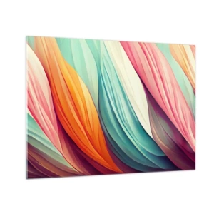 Quadro su vetro - Una trama colorata di strisce astratte in colori pastello - 70x50cm - Intreccio arcobaleno - Decorazione murale moderna per soggiorno e camera da letto ARTTOR