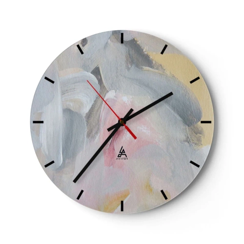 Orologio da parete - Orologio in Vetro - Macchie pastello astratte nelle tonalità del rosa e del grigio - 30x30cm - Nel mondo pastello - Decorazione murale moderna per soggiorno, cucina e camera da letto ARTTOR