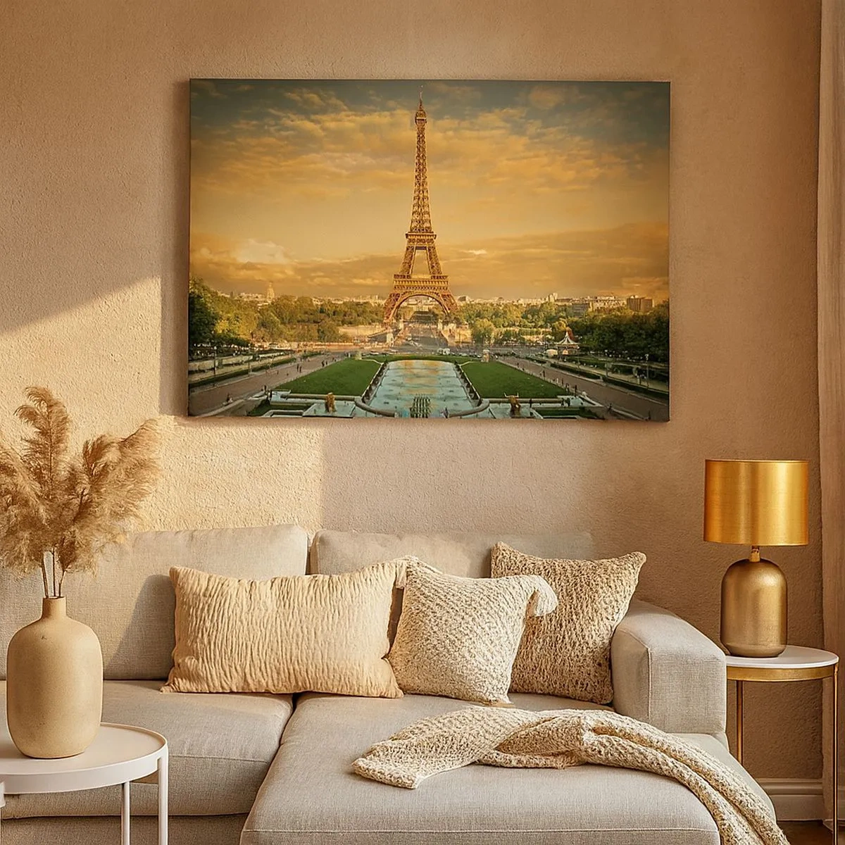 Quadro su tela - Stampe su Tela - La Torre Eiffel a Parigi al tramonto - 70x50cm - La regina di Parigi - Decorazione murale moderna per soggiorno e camera da letto ARTTOR