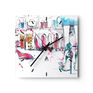 Orologio da parete - Orologio in Vetro - Grafica artistica con tacchi alti e accessori - 30x30cm - Apriti sesamo - Decorazione murale moderna per soggiorno e camera da letto ARTTOR