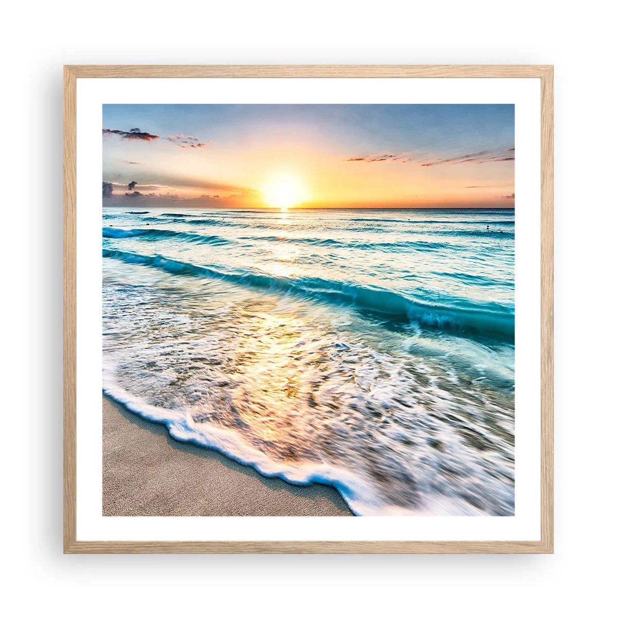 Poster in cornice rovere chiaro - Tramonto sul mare - 60x60 cm