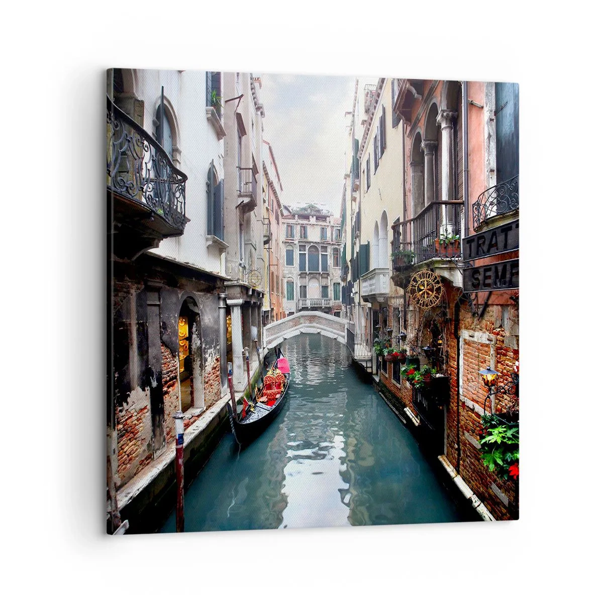 Quadro su tela - Stampe su Tela - Paesaggio veneziano con gondola e ponte - 50x50 cm