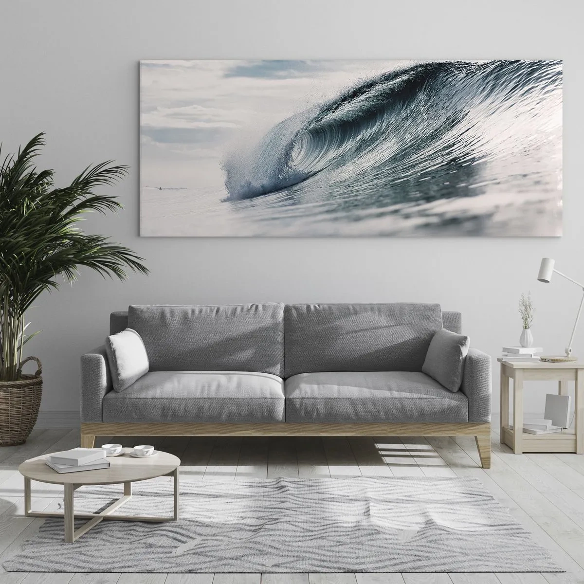 Quadro su vetro - Un'onda del mare catturata in un momento dinamico contro il cielo - 140x50cm - Cima d'acqua - Decorazione murale moderna per soggiorno e camera da letto ARTTOR
