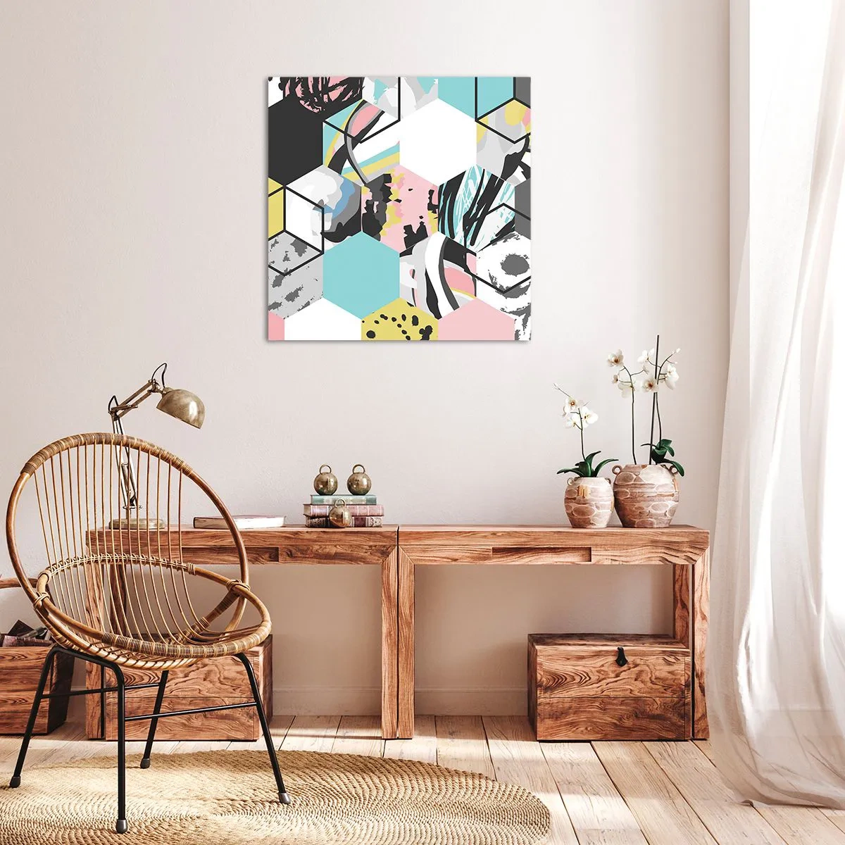 Quadro su tela - Stampe su Tela - Esagoni e cubi in sei tonalità - 30x30 cm