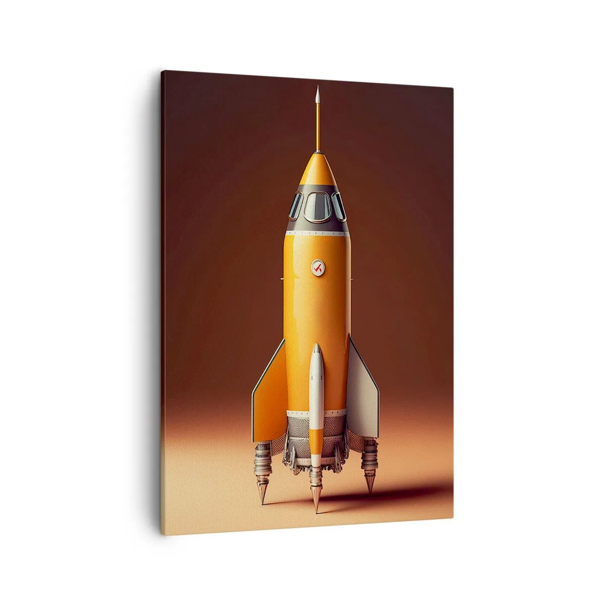 Quadro su tela - Stampe su Tela - Un razzo in stile retrò su uno sfondo di toni marroni - 50x70cm - Si inizia dai sogni - Decorazione murale moderna per soggiorno e camera da letto ARTTOR