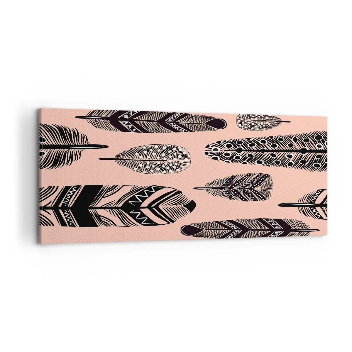 Quadro su tela - Stampe su Tela - Piume decorative su sfondo chiaro - 120x50cm - Collezione indiana - Decorazione murale moderna per soggiorno e camera da letto ARTTOR