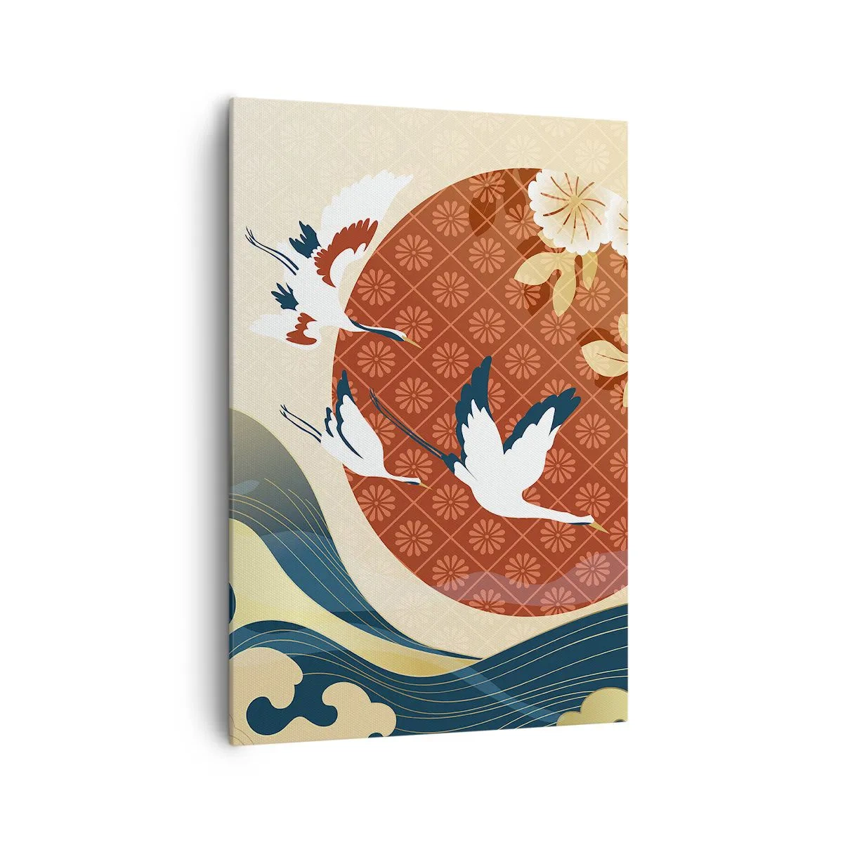Quadro su tela - Stampe su Tela - Composizione giapponese con gru e onde - 70x100cm - Favola giapponese - Decorazione murale moderna per soggiorno e camera da letto ARTTOR