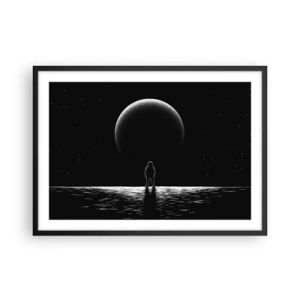 Poster in cornice nera - Un astronauta sullo sfondo di un grande pianeta nello spazio - 70x50cm - Faccia a faccia - Decorazione murale moderna per soggiorno e camera da letto ARTTOR