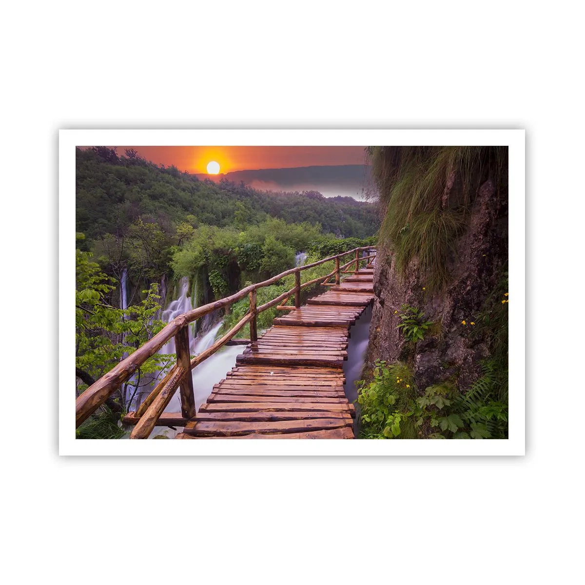 Poster - Un ponte che domina le cascate al tramonto - 100x70cm - Una bellezza incredibile - Decorazione murale moderna per soggiorno e camera da letto ARTTOR